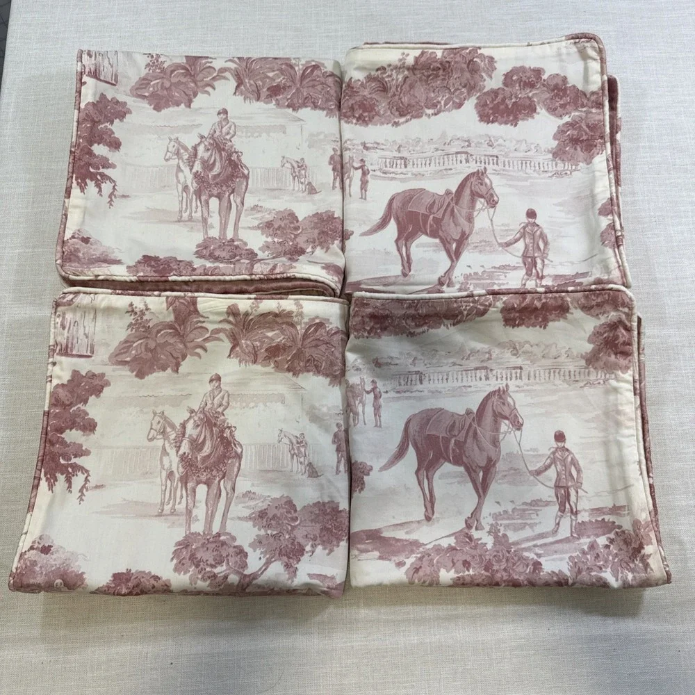 Toile De Jouy Pillow Cover Equestrian Pillow Sham Horse Country Decor 23 x 23 in
